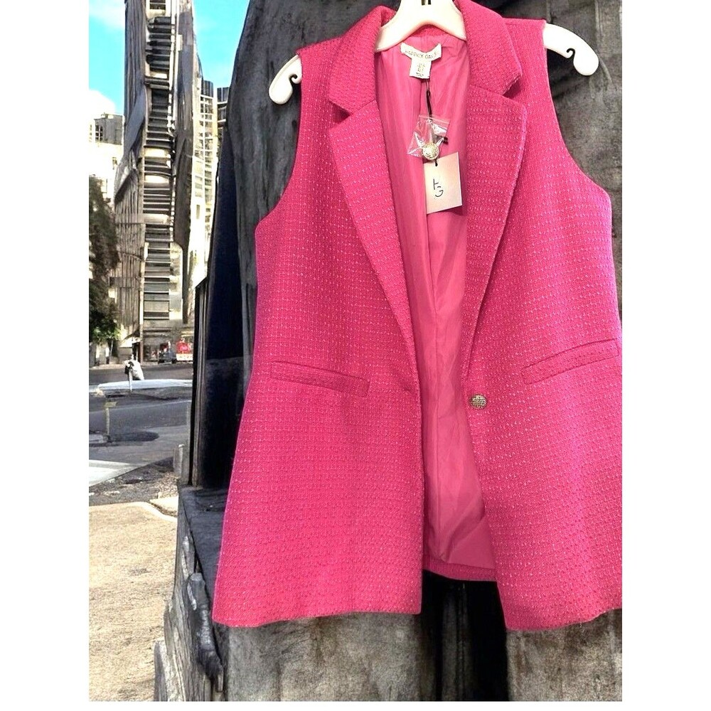 Raspberry Pink Textured Tweed Blazer Vest Lined NWT Happily Grey Career Classic
